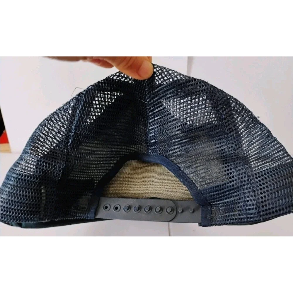 Vintage 80s US Navy Trucker Hat Mesh Snapback Blue Gold Block Letter Military